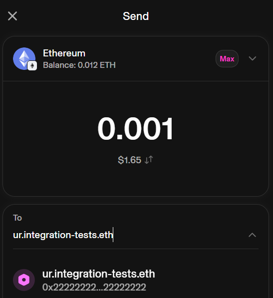 Uniswap Wallet correctly resolves the name for ENSv2